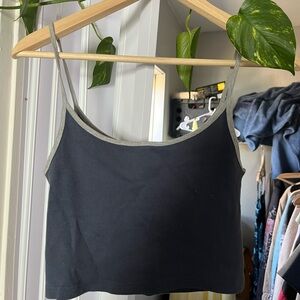 navy Cropped Tank Top with Grey Trim - Women's